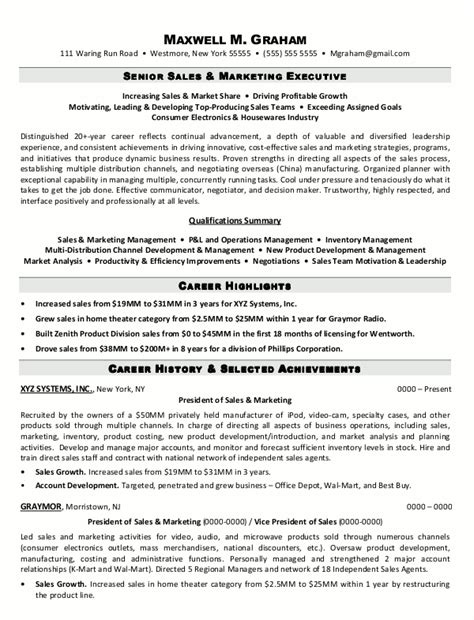 Resume Sample 5 Senior Sales And Marketing Executive Resume Career
