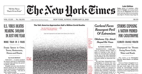 Her key argument is personal. New York Times Depicts Total Covid Death Toll on Front ...
