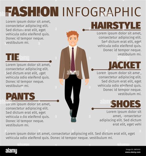 Fashion Infographic With Happy Schoolboy In A Brown Jacket Vector