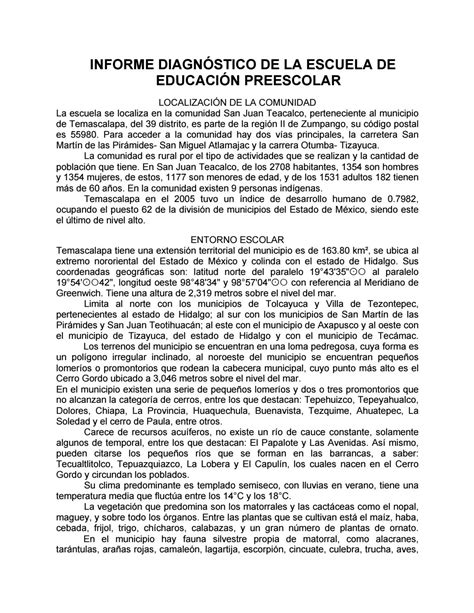 Informe Diagnóstico De La Escuela De Educación Preescolar By Ilse