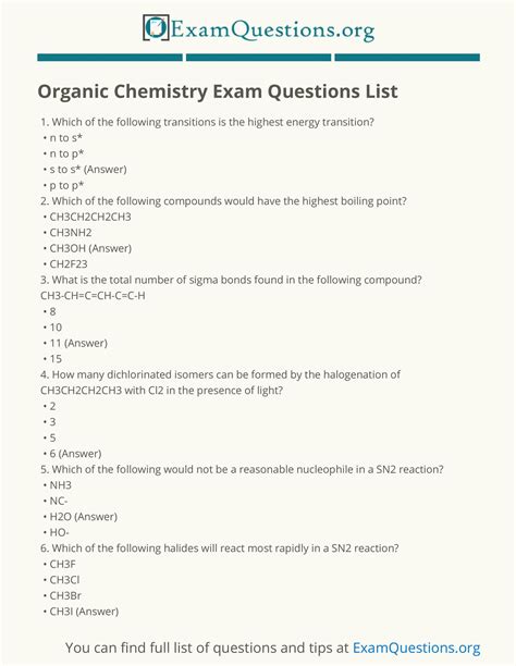 Organic Chemistry Exam Questions List Pdf DocDroid