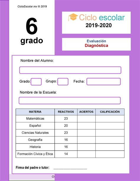 Examen DiagnÓstico Sexto Grado 2019 2020página01 Imagenes Educativas