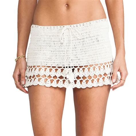 2017 Summer Mini Skirt Crochet Pencil Skirt Bohemian Hollow Out White Tight Beach Summer Falda