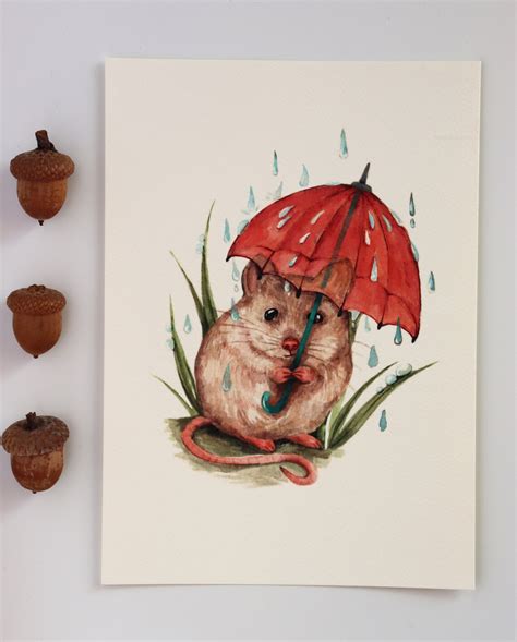 Mouse Watercolor Painting Mouse Art Animal Wall Art Etsy