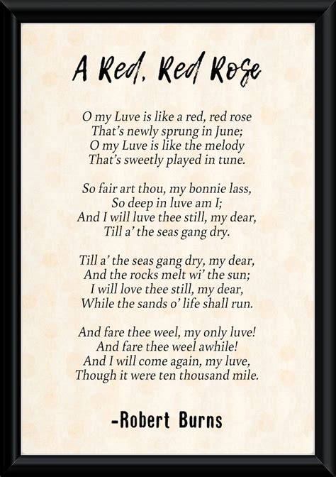 A Red Red Rose Poem By Robert Robbie Burns Etsy