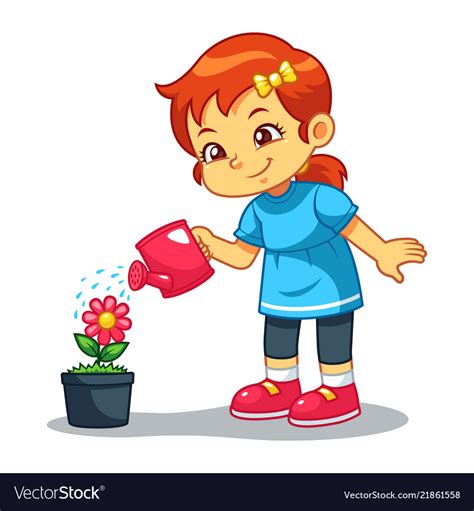 Girl Watering Her Flower Plant Royalty Free Vector Image