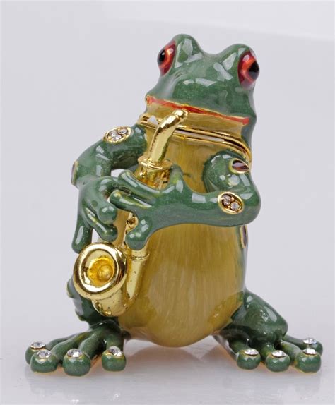 Gorgeous Frog Playing Saxophone Jewelled Trinket Box Jewelry Box With