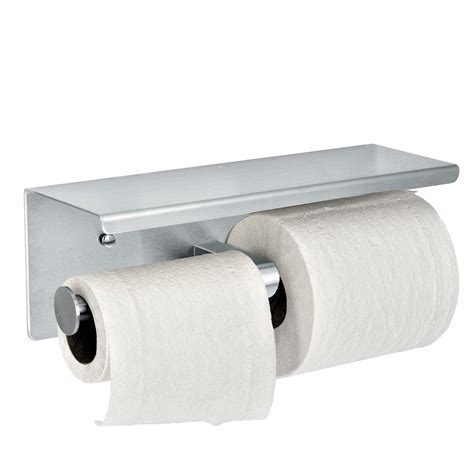 ALPINE INDUSTRIES DOUBLE TOILET PAPER HOLDER WITH SHELF STORAGE RACK BRUSHED STAINLESS Alpine