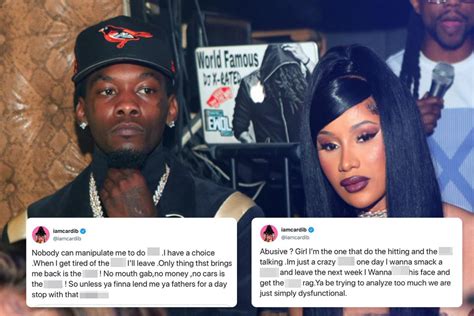 cardi b denies offset is abusive in series of furious tweets at fans before deleting them
