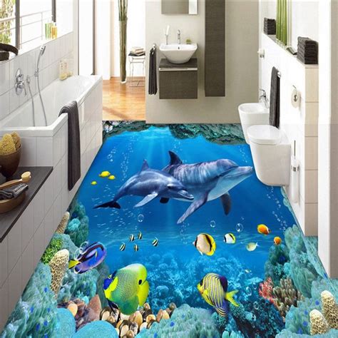 Custom Photo Wall Paper 3d Stereo Underwater World Dolphins 3d Floor