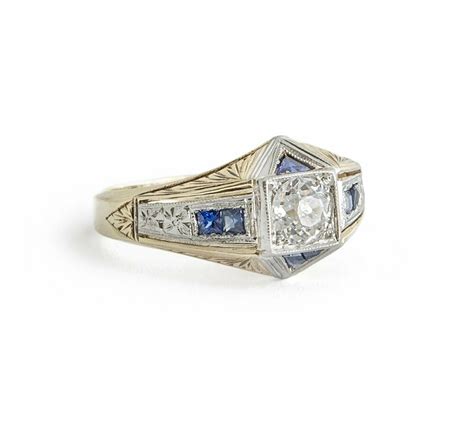 Art Deco White And Yellow Gold Diamond And Sapphire Ring