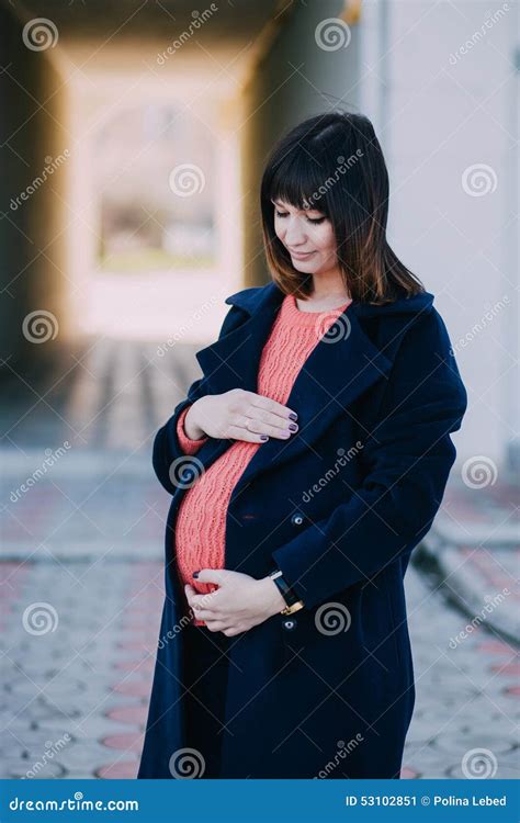 fashion pregnant woman having a walk on the street stock image image of autumn belly 53102851