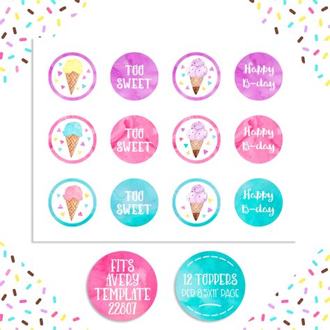 Ice Cream Birthday Cupcake Toppers Cupcake Toppers Printable Etsy My Xxx Hot Girl