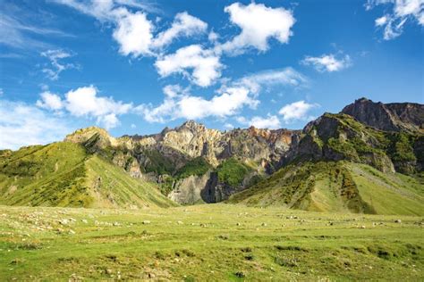 Summer Mountains Green Grass And Blue Sky Landscape Stock Image Image