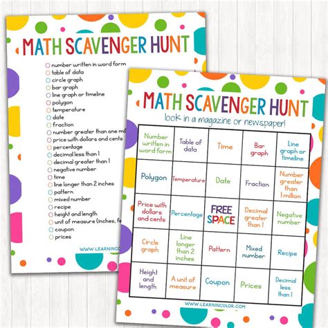 Math Scavenger Hunt Grades 3 6 Learn In Color