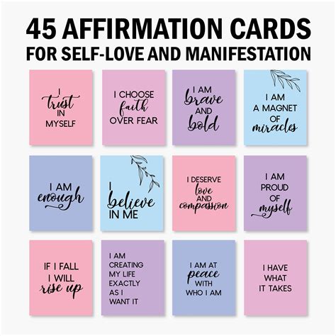 45 Positive Affirmation Card Deck Vision Board Printables Cards For Law Of Attraction