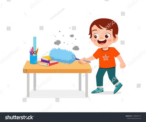 Happy Cute Little Kid Cleaning Table Stock Vector Royalty Free