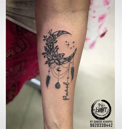 Dream Catcher With Moon Tattoo Tattoos Ankle Tattoos Moon Tattoo
