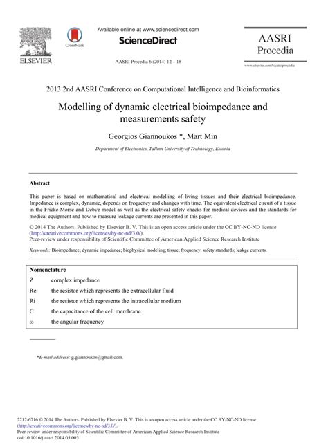 Pdf Modelling Of Dynamic Electrical Bioimpedance And Measurements Safety