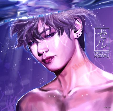 Decorate your laptops, water bottles, notebooks and windows. "Merman Taehyung V BTS fanart by xxerru" by xxerru | Redbubble