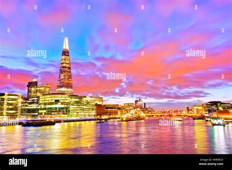 Panorama Of London Skyline At Night Stock Photo Alamy