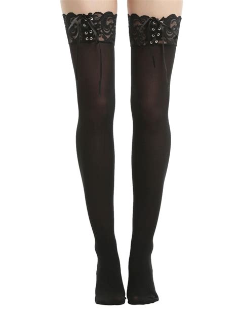 Blackheart Black Lace Up Thigh Highs Hot Topic