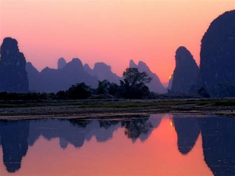 Sunset On The Karst Hills And Li River China Photographic Print