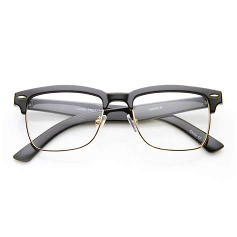 vintage inspired horned rim half frame clear lens glasses 9623 hipster mens fashion glasses