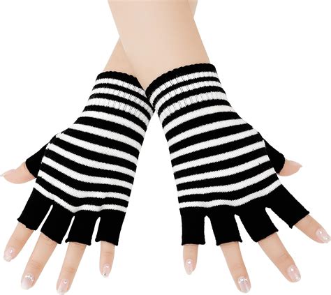 bienvenu unisex fingerless gloves warm knitted stripes half finger gloves black at amazon