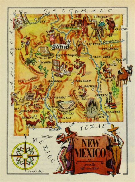 Vintage Pictorial Map Of New Mexico By Jacques Lizou In 1946 New Mexico Map Mexico Map New