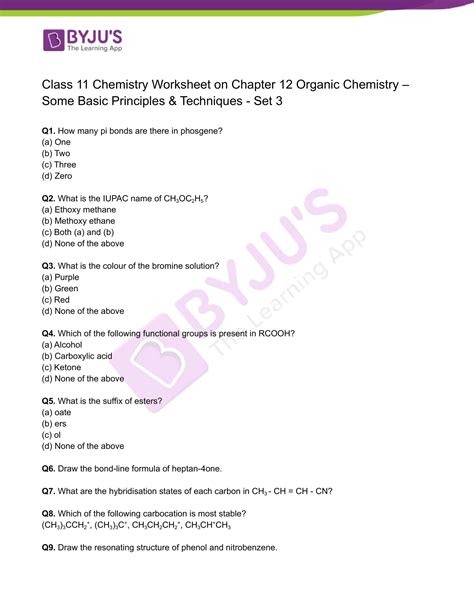 Class 11 Chemistry Worksheet On Chapter 12 Organic Chemistry Some