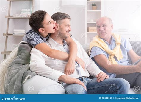 Son Embracing His Father Stock Image Image Of Talk Together 82532059