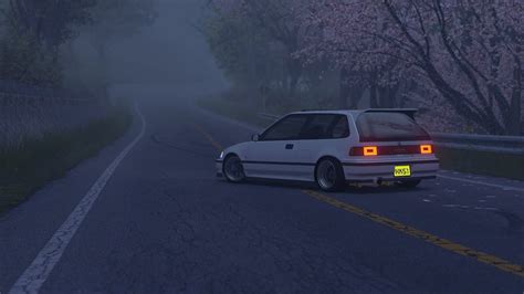 Honda Civic In Misty Downhill At Sadamine With Eurobeat In The