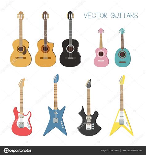 Cute Vector Guitars Illustrations Set Stock Vector Image By
