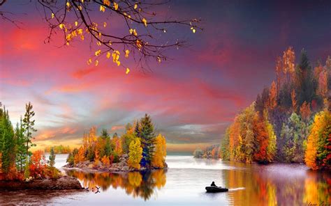 Boat On Autumn Lake