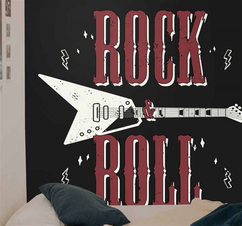 Rock N Roll With Guitar Design Wall Murals For Teenage Bedrooms
