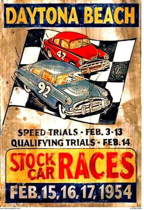 Vintage Reproduction Racing Poster Nascar 1954 Daytona Beach Stock Car