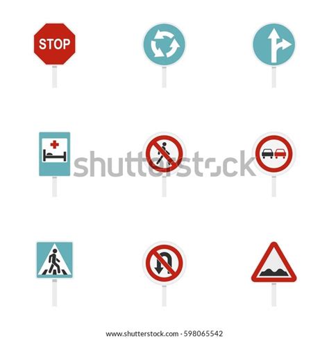 Warning Traffic Sign Icons Set Flat Stock Vector Royalty Free