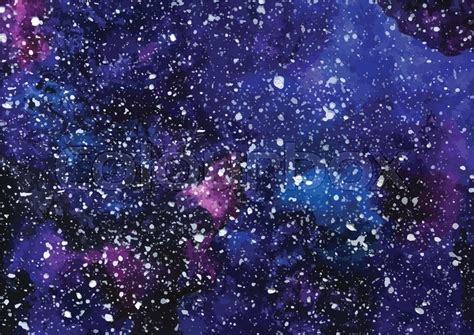 Hand Painted Watercolor Cosmic Texture With Stars Space