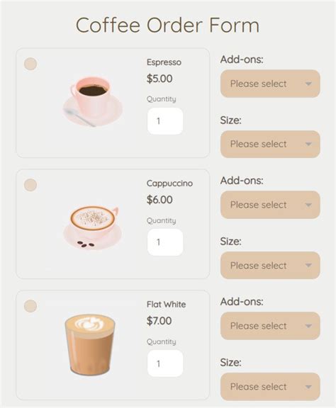 Online Coffee Order Form Template 123formbuilder