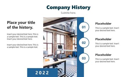 Company History Timeline Slide With Image Placeholder Slidemodel
