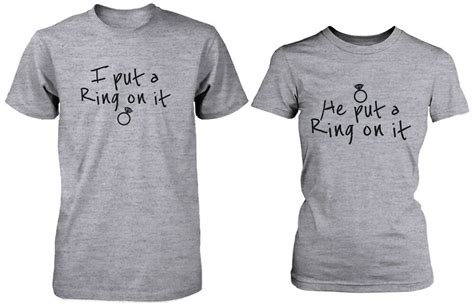 Matching unique love t shirts for married couples set of two. Ring On It Couple Tee His and Hers Wedding Shirts ...
