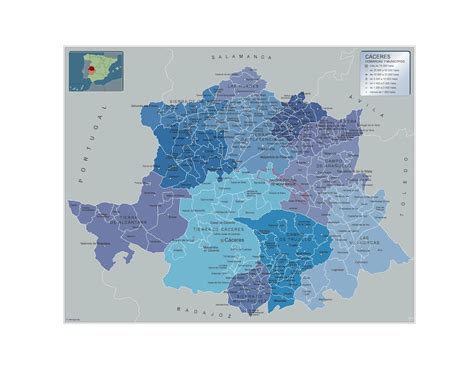 Mapa Caceres Por Municipios Grande Mapas Grandes De Pared De España Y