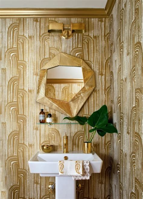 Crescent Gold Powder Room Wallpaper Gold Bathroom Fixtures Kelly