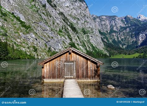 Boathouse In Alpine Mountain Lake Scenery Stock Photo Image Of Nature