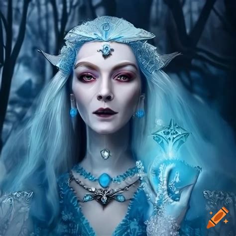 Fantasy Artwork Of An Elderly Frost Elf Queen