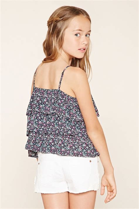Forever 21 Girls A Woven Cami With A Tiered Flounce Layered Bodice