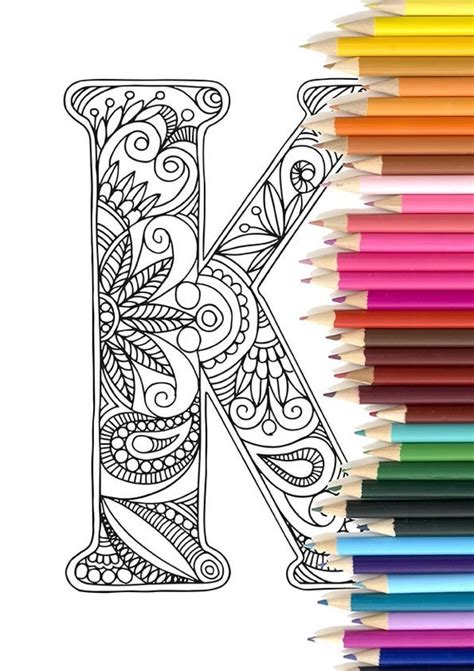 adult colouring page alphabet letter   patternpixie  etsy