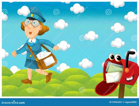The Woman Delivering Mail Illustration For The Children Stock