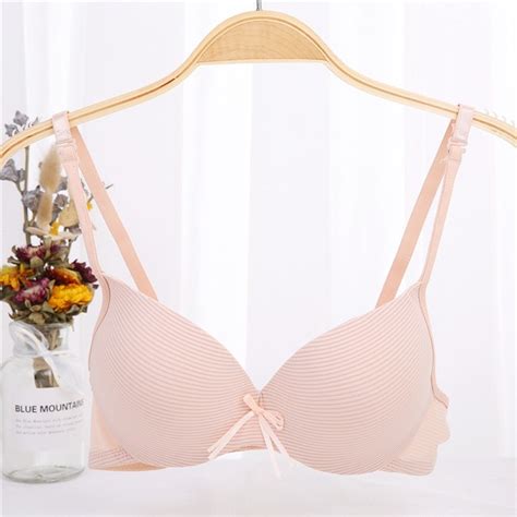 Striped Thin Cup Seamless Bra Bow Unlined Underwire Comfortable